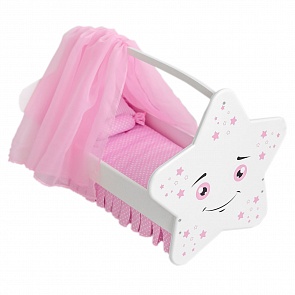 Колыбель для кукол Звездочка с постельным бельем и балдахином, цвет: белый (Paremo, PFD120-65)